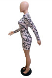 Light Pink Sexy Casual Print Basic O Neck Long Sleeve Dresses