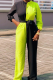 Green Casual Solid Patchwork O Neck Regular Jumpsuits