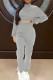 Grey Casual Solid Patchwork Draw String Fold Half A Turtleneck Long Sleeve Two Pieces