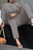 Coffee Fashion Casual Solid Basic O Neck Long Sleeve Two Pieces