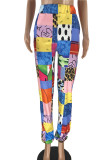Multi-color Casual Plaid Print Patchwork Straight High Waist Straight Full Print Bottoms