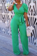 Green Sexy Solid Patchwork V Neck Straight Jumpsuits