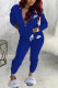Deep Blue Fashion Casual Letter Embroidery Basic Zipper Collar Long Sleeve Two Pieces