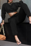 Coffee Fashion Casual Solid Basic O Neck Long Sleeve Two Pieces
