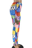 Multi-color Casual Plaid Print Patchwork Straight High Waist Straight Full Print Bottoms