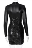 Black Fashion Sexy Solid Fold Turtleneck Long Sleeve Dresses