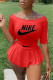 Red Sexy Casual Print Basic Off the Shoulder Half Sleeve Two Pieces