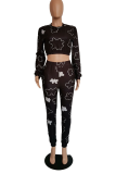 Grey Casual Print Patchwork O Neck Long Sleeve Two Pieces