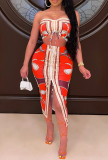 Red Sexy Print Patchwork Strapless Sleeveless Two Pieces