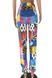 Multi-color Casual Plaid Print Patchwork Straight High Waist Straight Full Print Bottoms