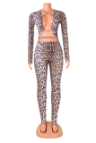 Leopard Print Sexy Leopard Hollowed Out V Neck Skinny Jumpsuits