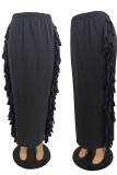 Black Casual Solid Tassel Split Joint Dresses