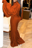 Red Casual Solid Patchwork Turndown Collar Straight Jumpsuits