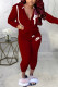Wine Red Fashion Casual Letter Embroidery Basic Zipper Collar Long Sleeve Two Pieces