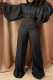 Black Casual Solid Patchwork Turndown Collar Straight Jumpsuits