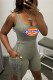 Grey Sexy Casual Print Basic Spaghetti Strap Skinny Romper