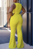 Yellow Casual Solid Patchwork V Neck Straight Jumpsuits
