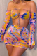 Colour Sexy Print Patchwork Spaghetti Strap Long Sleeve Two Pieces