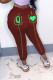 Burgundy Casual Print Patchwork Skinny High Waist Pencil Positioning Print Bottoms