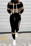 Black Casual Print Leopard Patchwork Turtleneck Long Sleeve Two Pieces