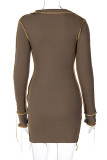Blue Street Solid Patchwork V Neck Pencil Skirt Dresses
