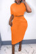 Tangerine Casual Solid Patchwork Slit O Neck Short Sleeve Two Pieces