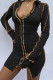 Black Street Solid Patchwork V Neck Pencil Skirt Dresses