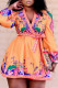 Orange Sexy Print With Belt V Neck Princess Dresses