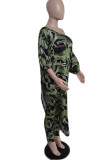 Purple Casual Print Camouflage Print Patchwork Asymmetrical Off the Shoulder Three Quarter Two Pieces