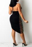 White Sexy Patchwork Bandage Hollowed Out Backless Spaghetti Strap Irregular Dress