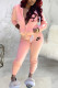 Pink Fashion Casual Letter Embroidery Basic Zipper Collar Long Sleeve Two Pieces