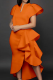 Tangerine Red Party Solid Flounce V Neck Cake Skirt Dresses