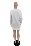 White Fashion Casual Print Basic O Neck Long Sleeve Dresses