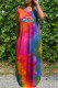 Pink Fashion Casual Print Tie-dye V Neck Short Sleeve Dress