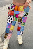 Multi-color Casual Plaid Print Patchwork Straight High Waist Straight Full Print Bottoms