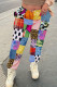 Multi-color Casual Plaid Print Patchwork Straight High Waist Straight Full Print Bottoms