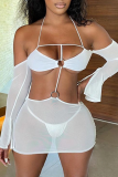 Colour Sexy Print Patchwork Spaghetti Strap Long Sleeve Two Pieces