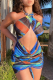 Blue Sexy Print Hollowed Out Halter Pencil Skirt Dresses