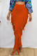 Orange Casual Solid Tassel Patchwork Dresses