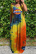 Orange Fashion Casual Print Tie-dye V Neck Short Sleeve Dress