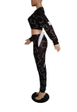 Grey Casual Print Patchwork O Neck Long Sleeve Two Pieces