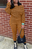 Yellow Casual Plaid Split Joint Off the Shoulder Long Sleeve Two Pieces