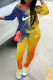 Yellow Fashion Casual Print Tie-dye O Neck Short Sleeve Two Pieces