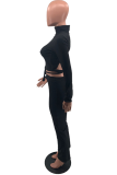 Grey Sexy Solid Hollowed Out Half A Turtleneck Long Sleeve Two Pieces
