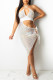 White Sexy Patchwork Bandage Hollowed Out Backless Spaghetti Strap Irregular Dress