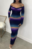 Red Fashion Casual Print Basic V Neck Long Sleeve Dresses pre-sale