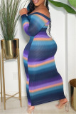 Red Fashion Casual Print Basic V Neck Long Sleeve Dresses pre-sale