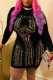 Black Fashion Sexy Patchwork Hot Drill Turtleneck Long Sleeve Dresses pre-sale