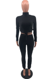 Grey Sexy Solid Hollowed Out Half A Turtleneck Long Sleeve Two Pieces