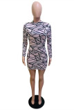 Light Pink Sexy Casual Print Basic O Neck Long Sleeve Dresses